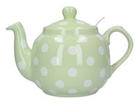 London Pottery Farmhouse Polka Dot Teapot with Infuser, Ceramic, Peppermint/White, 4 Cup (1 litre)