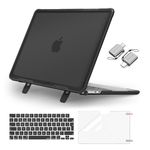 MOSISO Compatible with MacBook Air 13 inch Case 2024 2023 2022 M3 A3113 M2 A2681,Heavy Duty Shockproof Shell with Fold Kickstand&Keyboard Skin&Type C&Screen Film for MacBook Air 13.6, Black