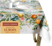 Maison d' Hermine Tablecloth 54"x54" - Agrume Pattern - Square Decorative Cotton Tablecloth for Dining Room, Home, Farmhouse, Parties, Outdoor, Boho & Wedding - Ideal for Spring & Summer