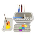 SUIXI Efficient Paint Brush Cleaner with Holder - All-in-One Organizer & Palette for Acrylic, Watercolor, Oil, Perfect for Artists - Grey