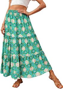 KIRUNDO Maxi Skirts for Women 2026 Summer Boho Floral High Waist Casual Flowy Long Skirt Beach Vacation Cruise Resort Wear(Green Geometry, X-Small)