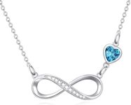 OCJ Infinity Necklace Sterling Silver Infinity Love Heart Birthstone Pendant Necklace Birthday Anniversary Jewelry Gifts for Women Wife Her Mom, 0.35'' * 0.93, Metal, Cubic Zirconia