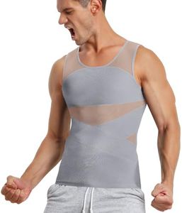 TAILONG Men's Compression Shirt for Body Shaper Slimming Vest Tight Tummy Underwear Tank Top Grey
