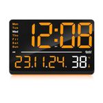 Orpat Digital Wall Clock with RGB Night Light, Temperature, Calendar and 12/24H Format (33 x 22 cm) (Orange)