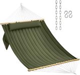 CHULIM Double Quilted Fabric Hammock with Hardwood Spreader Bars and Pillow 450 LBS Capacity 2 Person Hammock Large Hammock for Outdoor Patio Backyard Poolside - Green