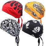 4Pcs Doo Rags for Men, Head Wraps Dew Rags Bandana Beanie for Cycling Motorcycle (Flame/Skull)