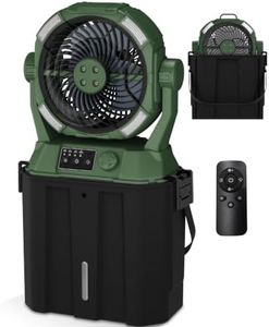 Wilody Portable Misting Fan 20000mAh Rechargeable Battery, 6L Bucket Outdoor Fan with LED Lights & Stepless Speed Control & Cooling Mist, Battery Powered Fan for Outdoor Patio Camping (Dark Green)