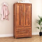 SONA ART & CRAFTS Solid Sheesham Wood 2 Door Wardrobe with 5 Drawers Storage for Bedroom | Wooden Almirah for Clothes | Wooden Cupboard | Natural Honey Finish