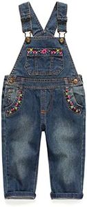 KIDSCOOL SPACE Baby & Little Girls Denim Overalls,Jean Workwear,Deep Blue,12-18 Months