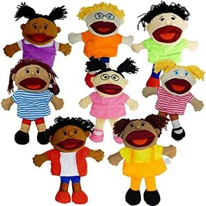 4E's Novelty Hand Puppets Set of 8, Soft Plush Hand Puppets for Kids for Storytelling, Learning About Cultures, Preschool Classroom Supplies