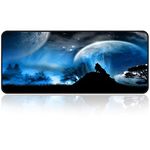 Qisan Large Gaming Mouse Pad Extended Size Mousepad for Computer Desktop PC Laptop 31.5"x11.8"x0.15" Keyboard Pad Desk Pad with Anti-Slip Rubber Base Large Desk Mat for Keyboard and Mouse-Wolf & Moon