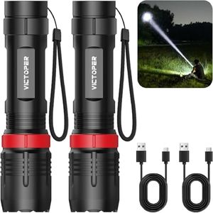 Victoper Rechargeabe Flashlight 2 Pack, High Lumens 5 Modes LED Bright Tactical Flashlights, Waterproof Zoomable Flash Light for Outdoor, Gifts for Camping Essentials Gear