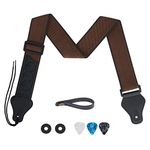 Tifanso Guitar Strap, Soft Cotton Guitar Straps With 3 Pick Holders, Strap Button Headstock Adaptor, 1 Pair Strap Locks and 3 Guitar Picks Set For electric/Acoustic Guitar (Coffee)