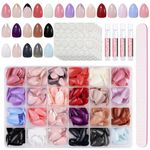 JUSTOTRY 24 Packs (576 PCS) Soft Gel Almond Press on Nails Short,Solid and French Oval False Nails with Glue and Nail File,Glossy Stick on Nails Short with Jelly for Women,Fake Nails for Nail Art