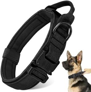 Tactical Dog Collar - Military Dog Collar, Adjustable Heavy Duty Metal Buckle Nylon Dog Collar with Control Handle for Small Medium Large Dogs (Black, M)