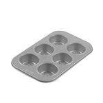 Meyer Bakemaster Carbon Steel Non Stick 6 Cup Muffin Pan | Cup Cake Mold | Cupcake Tray | Moulds for Baking | Nonstick Pan | Round Tray | Nonstick Bakeware, Grey