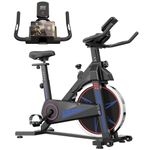 soges Power Exercise Bike Cardio Magnetic Stationary Bike Cycle Bike Indoor Cycling Fitness Bike for Home Silent Belt Drive with Phone Ipad Mount,Comfortable Seat Cushion,Cup Holder,Black&Blue