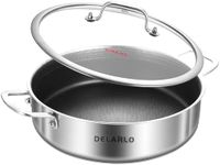 DELARLO Tri-Ply Stainless Steel 7QT Saute Pan 12 Inch Deep Frying Pan with lid Nonstick, Induction Compatible Chef Cooking Pan