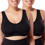 Bonjour - Two Pack - Super Comfort Bra, Womens Seamless Sports Bras Removable Pads Plus Sizes Sleep Bras for Women Girls in Yoga Bralette Wire Free Leisure Stretch Vest Crop Top