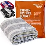 Woolly Mammoth Merino Wool Blanket- 66" x 90" 4 lbs Thick, Outdoor/Indoor Throw for Campfire, Picnic, Beach, Van Life, Home, Army- Farmhouse Collection Heavy Duty Insulating Sleep Plaid, Black/Cream