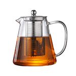 Glass Teapot with Stainless Steel Infuser,for Blooming Tea, Loose Tea, (43oz,1.3L) Holds 4-6 Cups, JOYEUX Glass Tea Pot Set, Stovetop & Dishwasher Safe