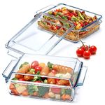 (Set of 2) 1.5L+2L Rectangular Glass Casserole Dish With Glass Lid Glass Bakeware Glass Microwave Casserole Dish Glass Baking Dish with Lid (1.5L+2L)