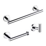 Miyili 3-Pieces Polished Stainless Steel Bathroom Hardware Set Wall Mounted - Includes 12" Hand Towel Bar,Toilet Paper Holder, Robe Hooks, BS01C3