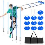 Soccer Training Equipment Agility Training Poles Equipment Includes 6 Flexible Agility Poles, 1*Speed Agility Ladder, 10*Soccer Cones for Speed Training, Soccer Training, Basketball Athletes (Blue)