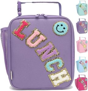 GYEUKHAM Insulated Lunch Bag for Women Girl Teen large Insulated Kid Lunch Bag,Large Reusable Cute Cooler Bag for School Work Picnic,Purple Alphabet