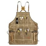 7E TRADING Woodworking Shop Apron, Waxed Canvas Work Aprons for Men & Women with Pocket &padded Straps,Quick Release Buckle, Canvas Wares Apron for Grilling and BBQ, Waterproof Woodworking Tool Apron