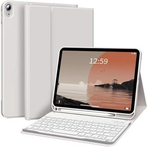 KENKE for iPad 10th Generation Case with Keyboard 10.9 inch 2022, Detachable Wireless Bluetooth iPad Keyboard Case Thin & Light with Built-in Left Side Pencil Holder, White Square Keycaps (Gray