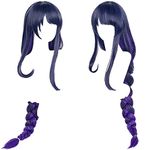 Raiden Shogun Wig Purple Raiden Shogun Cosplay Wig Baal Wig with Hair Net & Elf Ears, Women's Heat Synthetic Fiber Hair for Halloween Anime Game Costume Party