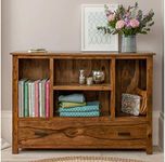 UNITEK FURNITURE Sheesham Wood Multipurpose Entryway Console Table with 1 Drawer & 4 Shelf Storage Solid Wooden Hall Side Table Furniture for Home Office Living Room - (Natural Finish)