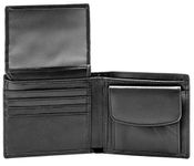 RFID Blocking Genuine Leather Bifold Wallet for Men with Zipper and Coin Pocket (Black)