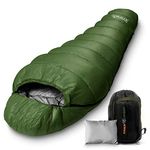 Backpacking Sleeping Bag Camping Gear - Mummy Sleeping Bag For Adults/Teens w/ Pillow, Bag - Outdoor Lightweight Weather Proof Sleeping Bag - Camping, Hiking Traveling - SereneLife