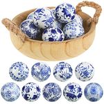 9 Pieces Blue Porcelain Orbs Decorative Balls Small Ceramic Spheres Tray Bowl or Basket Decor for Centerpiece Bowls, Vases, Tables, Wedding, Party Thanksgiving Christmas Decor