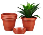 Amazon Brand - Solimo Round Pots for Plants with Bottom Tray | Indoor and Outdoor Flower Pot for Home/Office/Table/Garden/Balcony Decoration | 8 inch (Set of 4)