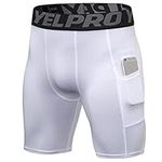 White Mens Compression Shorts with Cup Cool Dry Gym Running Shorts Workout Leggings Shorts Sports Spandex Underwear