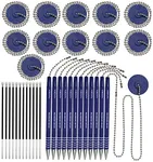 Nadex Ball and Chain Security Pen Set | 12 Pens, 12 Adhesive Mounts, and 12 Refills (Blue)