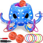 Hymaz Octopus Pool Toys, 2-in-1 Inflatable Basketball Hoop | Ring Toss Yard Games Game for Indoor Outdoor Play, Cool Summer Toys for Ages 3 4 5 6 7 8 Year Old Boys Girls Adults Family Party Gift