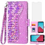 Asuwish Phone Case for LG G4 Wallet Cover with Tempered Glass Screen Protector and Wrist Strap Flip Credit Card Holder Bling Glitter Stand Luxury Cute Cell Accessories LGG4 LG4 4G Women Girls Pink