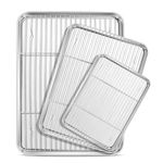 E-far Baking Sheet with Cooling Rack Set (3 Pans + 3 Racks), 16/12.5/9.3 Inch Stainless Steel Cookie Sheets Baking Pans and Wire Rack for Oven, Non Toxic & Easy Clean