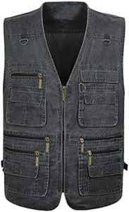 Jade Hare Men's Lightweight Fishing Safari Vest Travel Outdoor Work Sleeveless Jacket Cargo Vests Military Shooting Clothing, Dark Grey Zip, Medium