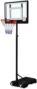 Genki Portable Basketball Hoop Stand System for Kids Height Adjustable 1.65m to 2.1m w/Wheels & Scoreboard Indoor Outdoor