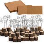 Tosnail 50 Pack Rustic Wooden Place Card Holders with 50 Kraft Paper Cards Table Number Holders Photo Holder - Spiral Wire