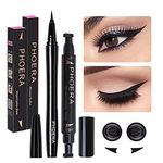 2 Packs Super Slim Precise Felt Tip Liquid Eyeliner Pen & Dual Ended Winged Eyeliner Stamp, Waterproof Long Lasting Smudge-proof Liquid Eye Makeup Seal Stamp Tool for Wing or Cat Eye