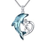 Midir&Etain Dolphin Necklace 925 Sterling Silver Blue Crystal Dolphin Pendant Necklace Beach Themes Ocean Wave Jewellery Gifts for Women Girls Daughter Girlfriend Birthday Presents