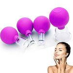 FeelFree Sport Glass Facial Cupping Set- 4pcs Silicone Vacuum Suction Face Massage Cups Anti Cellulite Lymphatic Therapy Sets for Eyes, Face and Body (Rose red)