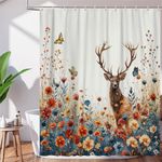 DuriLolly Wild Deer Shower Curtain 71x71 inch Watercolor Vintage Floral Butterfly Moose Nature Aesthetic Shower Curtain Modern Bathroom Decor Waterproof Fabric Curtains Include Hooks