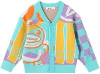 B.Duck Girls Boys Knit Cardigan Sweaters Cute Cartoon Yellow Duck Graphic Printed Long Sleeve V Neck Button Down Clothes for Toddler Unisex Kids Blue Size 3-4T